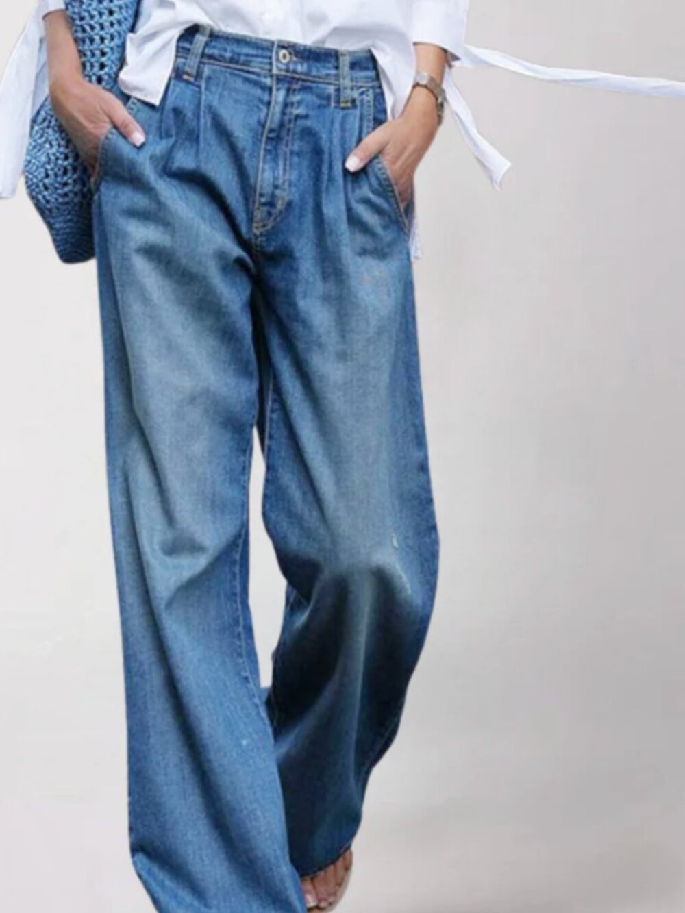 Zara Wide Leg Pleated Jeans
